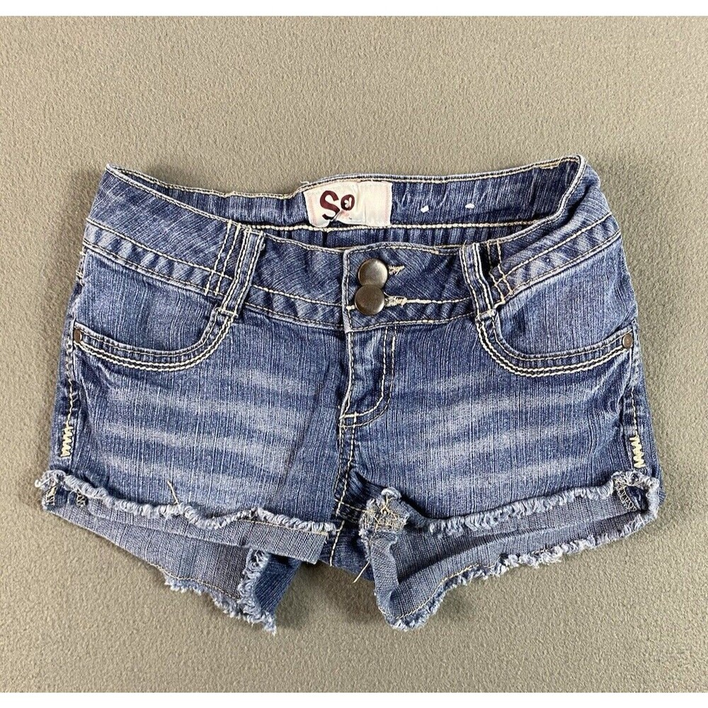 SO Shortie Cut Off Shorts 26x2 Blue Flap Pockets Embellished Booty Juniors Tag 1